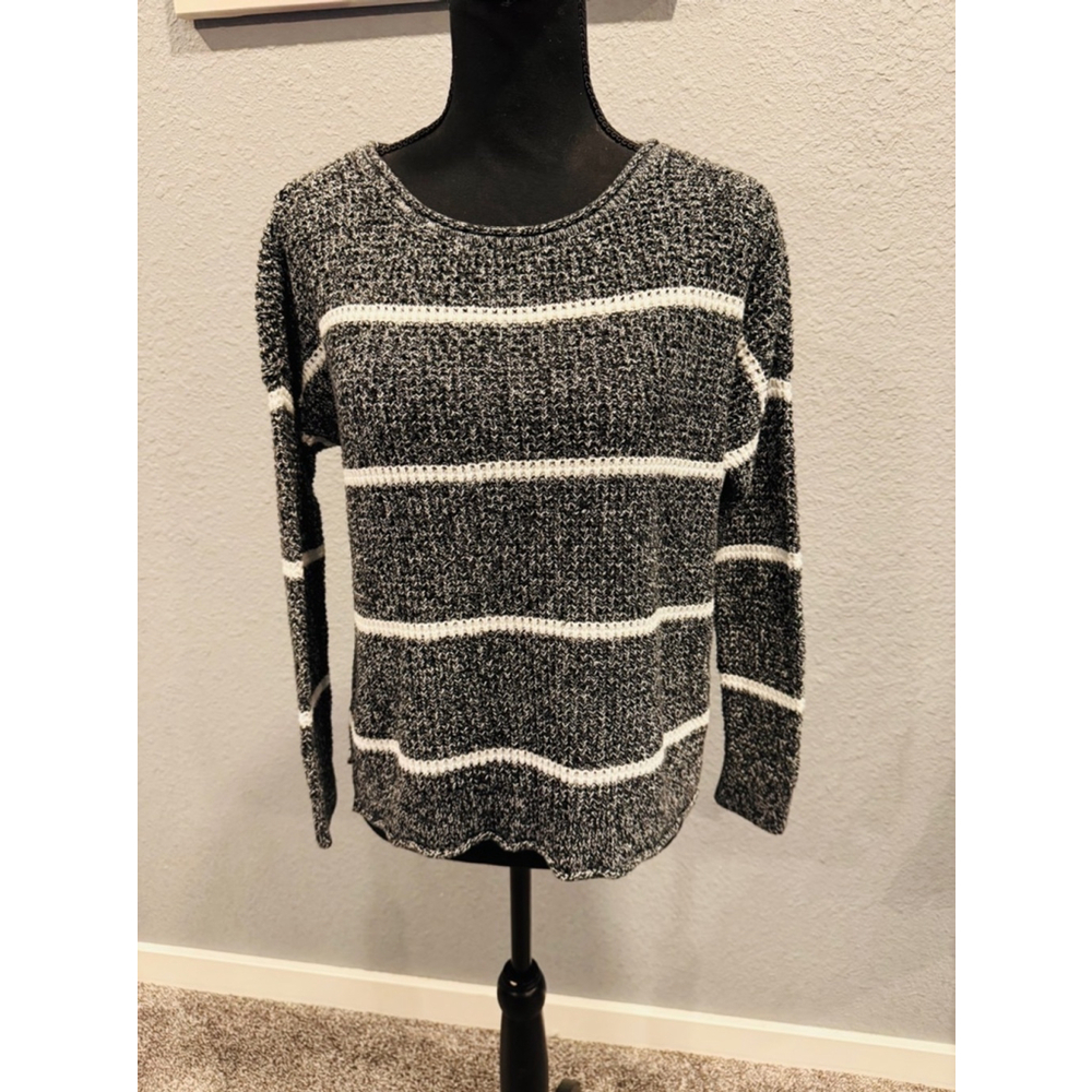Hollister Striped Knit Sweater - Black & White Long Sleeve, Size Small